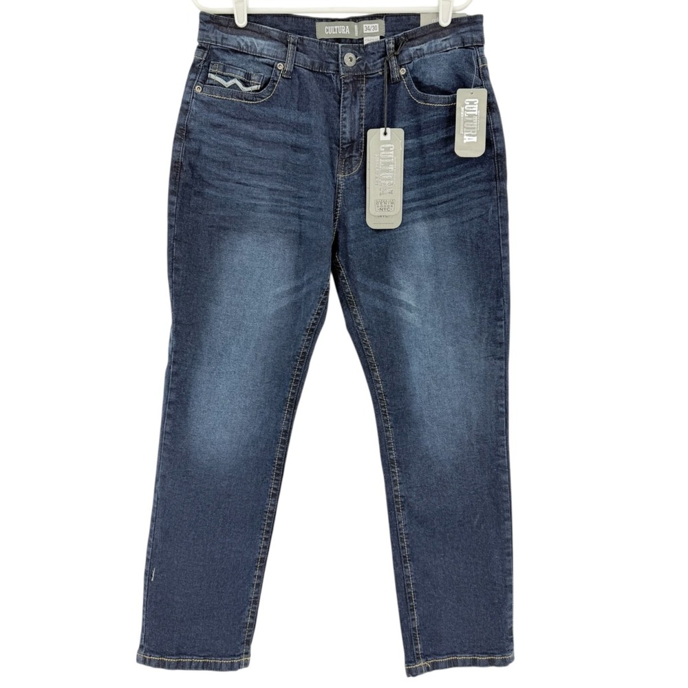 NEW WITH DEFECT Cultura Men's Athletic Fit Natural Flex Stretch Blue Jeans 34x30